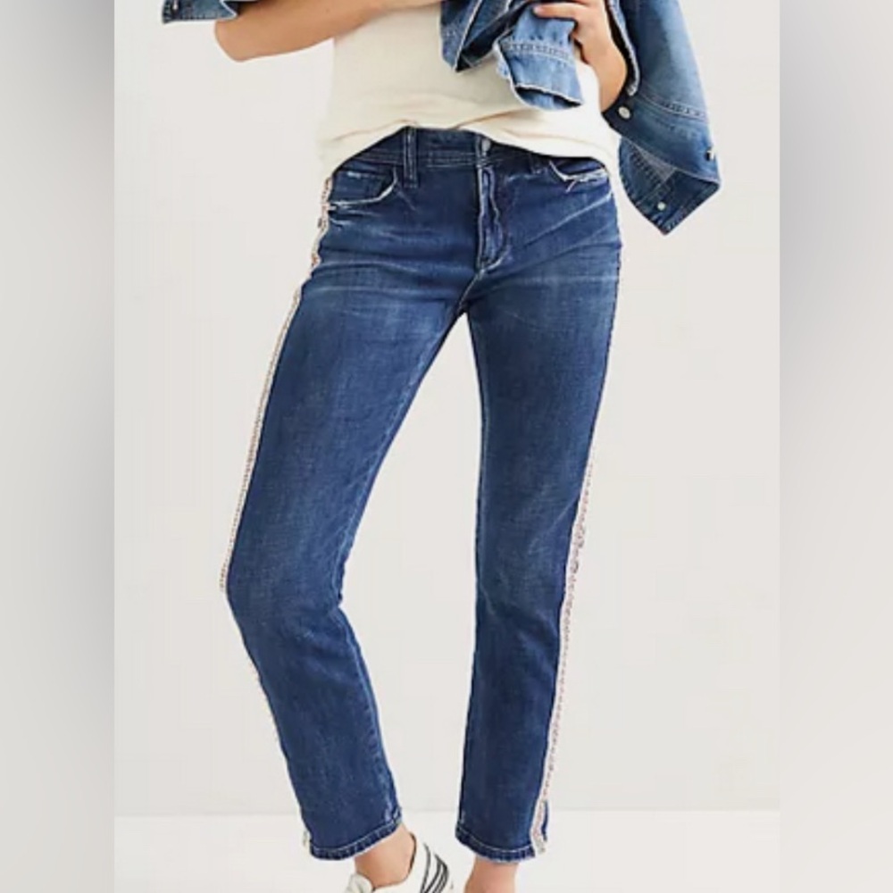 Anthropologie Pilcro Slim Boyfriend Crop Jeans Side Stripe Size 25